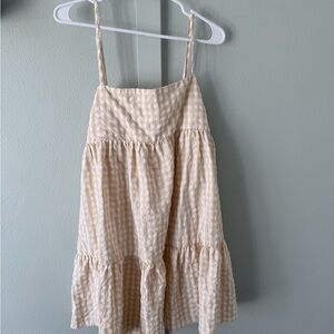 Amazon Girls' Cream and White Gingham Tiered Sundress